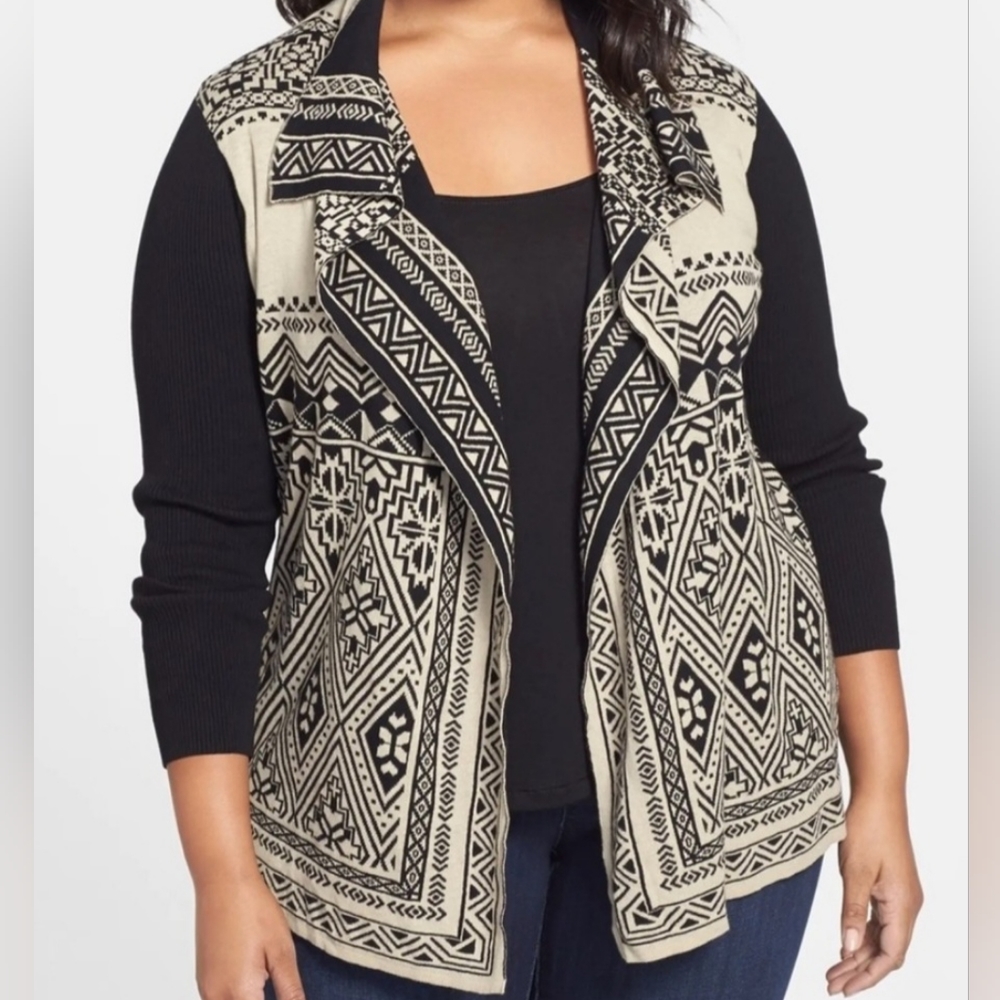Lucky Brand Tribal Open Drape Front Sweater Size 3X